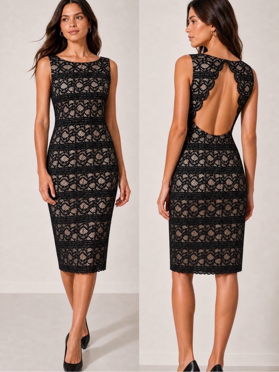 Alice + Olivia Dresses & Skirts - ALICE + OLIVIA Clover Black Lace Open-Back Midi Dress Size 4